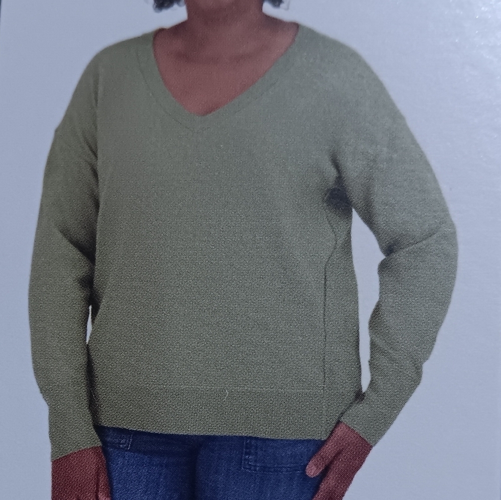 NWT Lucky Brand Womens V-Neck Sweater, Olive Night Size XXL